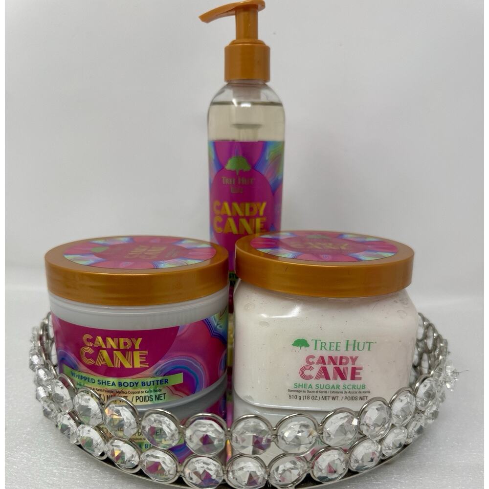 Tree Hut Candy Cane Shea Sugar Scrub Whipped Shea Body Butter & Shave Oil Bundle